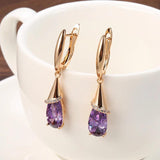 Water Drop Amethyst Dangle Earrings Rose Piercing Wedding Jewelry