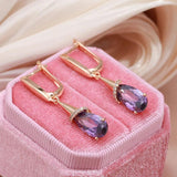 Water Drop Amethyst Dangle Earrings Rose Piercing Wedding Jewelry
