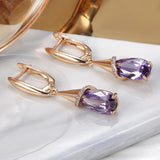 Water Drop Amethyst Dangle Earrings Rose Piercing Wedding Jewelry
