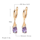 Water Drop Amethyst Dangle Earrings Rose Piercing Wedding Jewelry