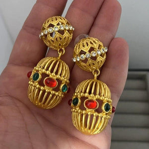 Medieval Bird Cage Gemstone Earrings Palace Retro Style