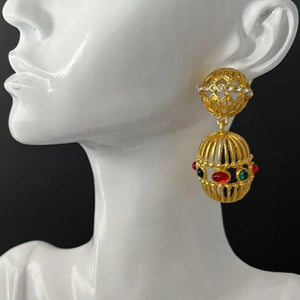 Medieval Bird Cage Gemstone Earrings Palace Retro Style