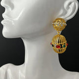 Medieval Bird Cage Gemstone Earrings Palace Retro Style