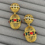 Medieval Bird Cage Gemstone Earrings Palace Retro Style