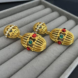 Medieval Bird Cage Gemstone Earrings Palace Retro Style
