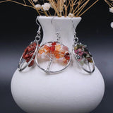 Chakra Tumbled Chip Stone Tree of Life Dangle Earrings