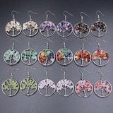 Chakra Tumbled Chip Stone Tree of Life Dangle Earrings