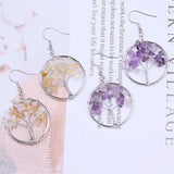 Chakra Tumbled Chip Stone Tree of Life Dangle Earrings