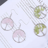 Chakra Tumbled Chip Stone Tree of Life Dangle Earrings