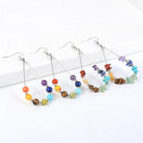 Women 7 Chakras Beads Earrings Healing Reiki Asymmetric Dangling Hoo