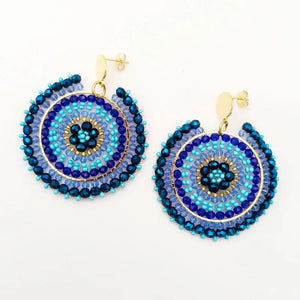Hand Knit Rice Bead Earrings Boho Chic Round Alloy Beaded Jewelry