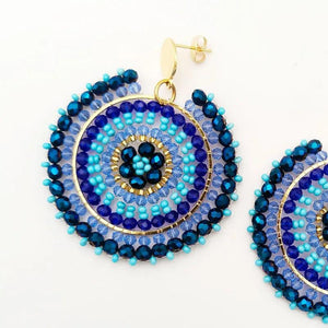 Hand Knit Rice Bead Earrings Boho Chic Round Alloy Beaded Jewelry
