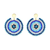 Hand Knit Rice Bead Earrings Boho Chic Round Alloy Beaded Jewelry