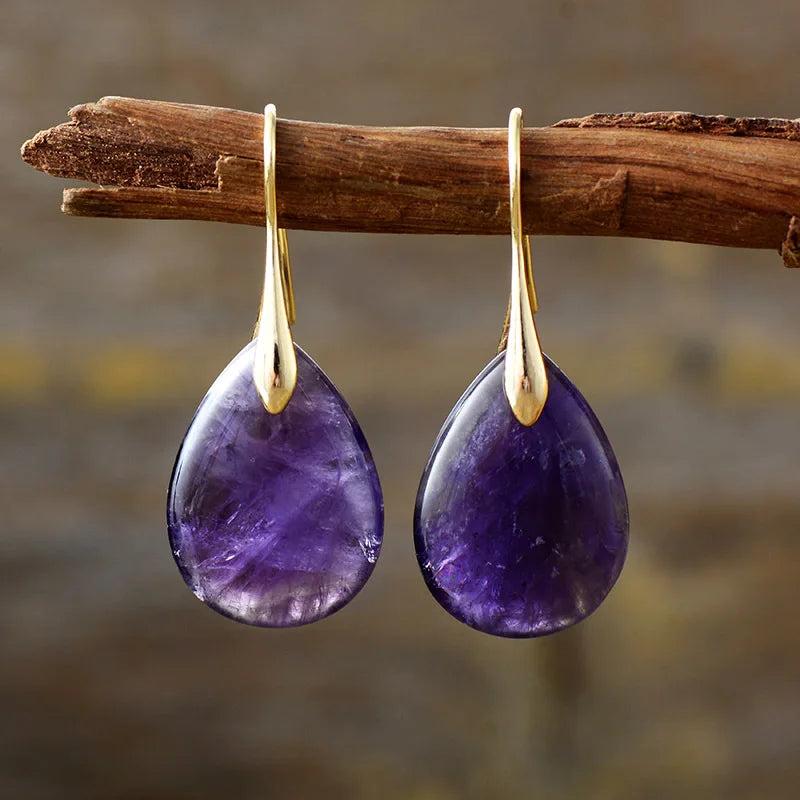 Amethyst Pendant Earrings Natural Stone Crystal Jewelry