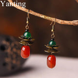 Red Green Stone Earrings Vintage Flower Earings