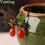Red Green Stone Earrings Vintage Flower Earings