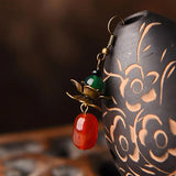 Red Green Stone Earrings Vintage Flower Earings