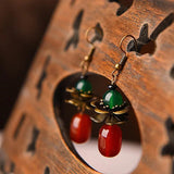 Red Green Stone Earrings Vintage Flower Earings