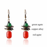 Red Green Stone Earrings Vintage Flower Earings