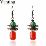 Red Green Stone Earrings Vintage Flower Earings