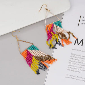 Bohemia Rice Bead Earrings Tassel Leopard Print