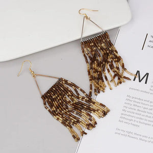 Bohemia Rice Bead Earrings Tassel Leopard Print