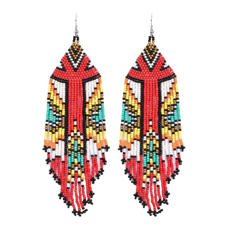 Kaseakia Beaded Tassel Dangle Earrings Boho Statement Fringe Drop Earrings