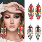 Kaseakia Beaded Tassel Dangle Earrings Boho Statement Fringe Drop Earrings