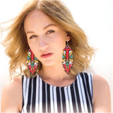 Kaseakia Beaded Tassel Dangle Earrings Boho Statement Fringe Drop Earrings
