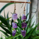 Reiki Healing Raw Rock Mineral Stone Tassel Quartz Earrings