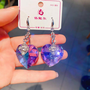 Crystal Heart Gemstone Earrings for Women Party Jewelry Gift