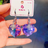 Crystal Heart Gemstone Earrings for Women Party Jewelry Gift