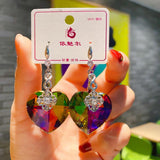 Crystal Heart Gemstone Earrings for Women Party Jewelry Gift