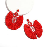 Boho Raffia Drop Earrings Bohemia Style Tassel Bead Hoop Dangle Earrings