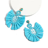 Boho Raffia Drop Earrings Bohemia Style Tassel Bead Hoop Dangle Earrings