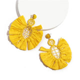 Boho Raffia Drop Earrings Bohemia Style Tassel Bead Hoop Dangle Earrings