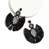 Boho Raffia Drop Earrings Bohemia Style Tassel Bead Hoop Dangle Earrings