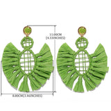 Boho Raffia Drop Earrings Bohemia Style Tassel Bead Hoop Dangle Earrings
