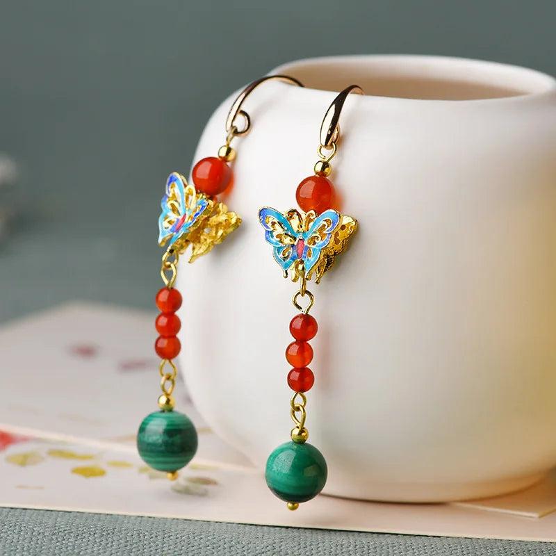 Ethnic Style Cloisonne Butterfly Earrings Women's Jewelry Accessories