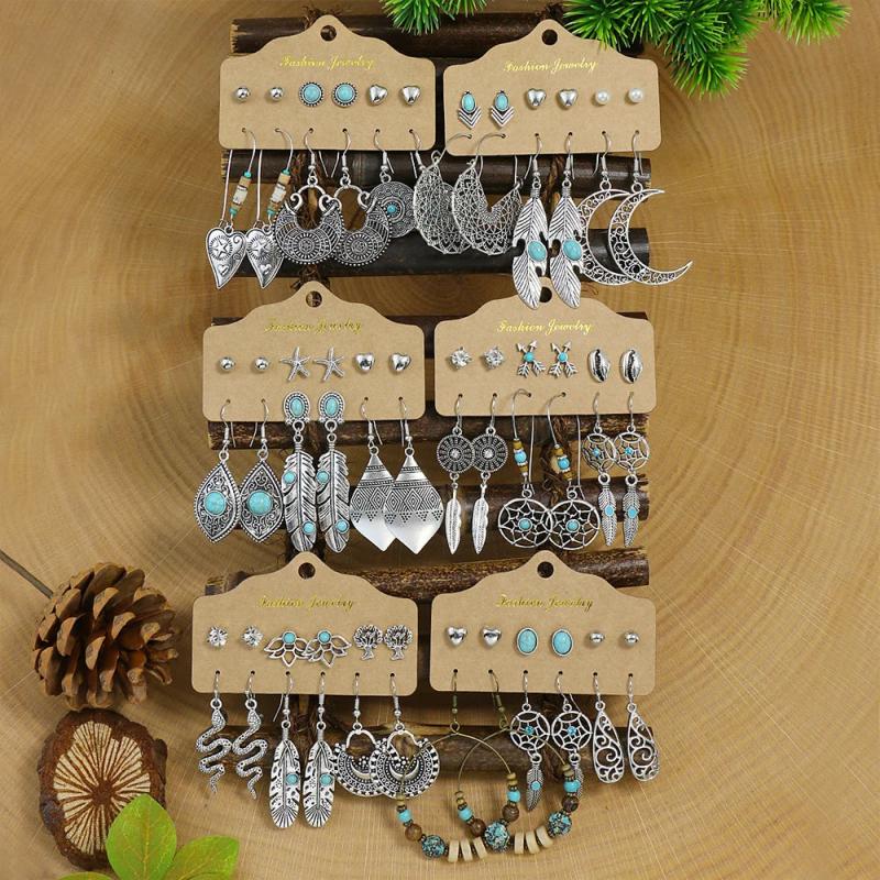 Vintage Silver Plated Turquoise Inlaid Earring Set