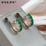 Opal Dark Green Stone Hoop Earrings 585 Rose Wedding Jewelry Vintage Earrings