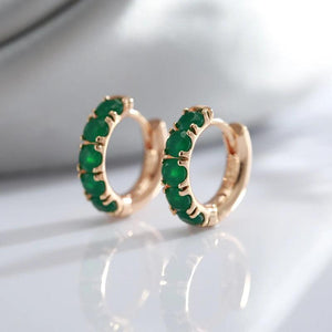 Opal Dark Green Stone Hoop Earrings 585 Rose Wedding Jewelry Vintage Earrings