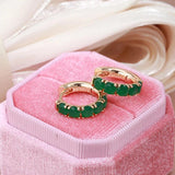 Opal Dark Green Stone Hoop Earrings 585 Rose Wedding Jewelry Vintage Earrings