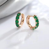 Opal Dark Green Stone Hoop Earrings 585 Rose Wedding Jewelry Vintage Earrings
