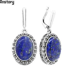 Lapis Lazuli Earrings & Pendant Set Vintage Silver Plated Jewelry