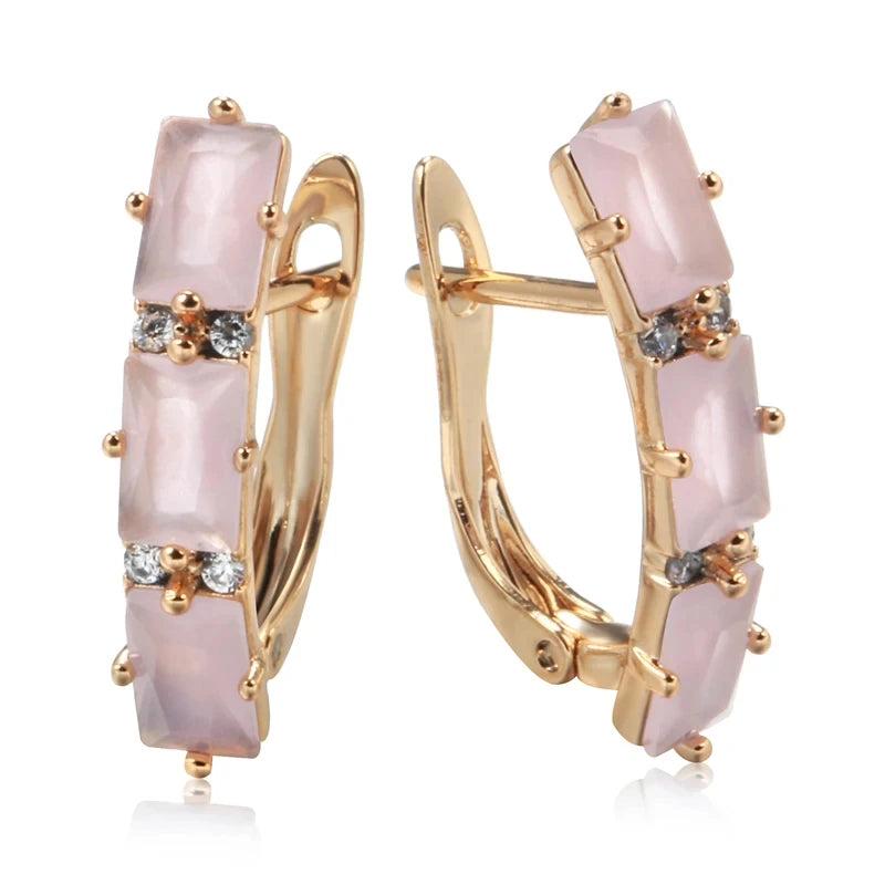Blue/Green/Pink Zircon Drop Earrings 585 Rose