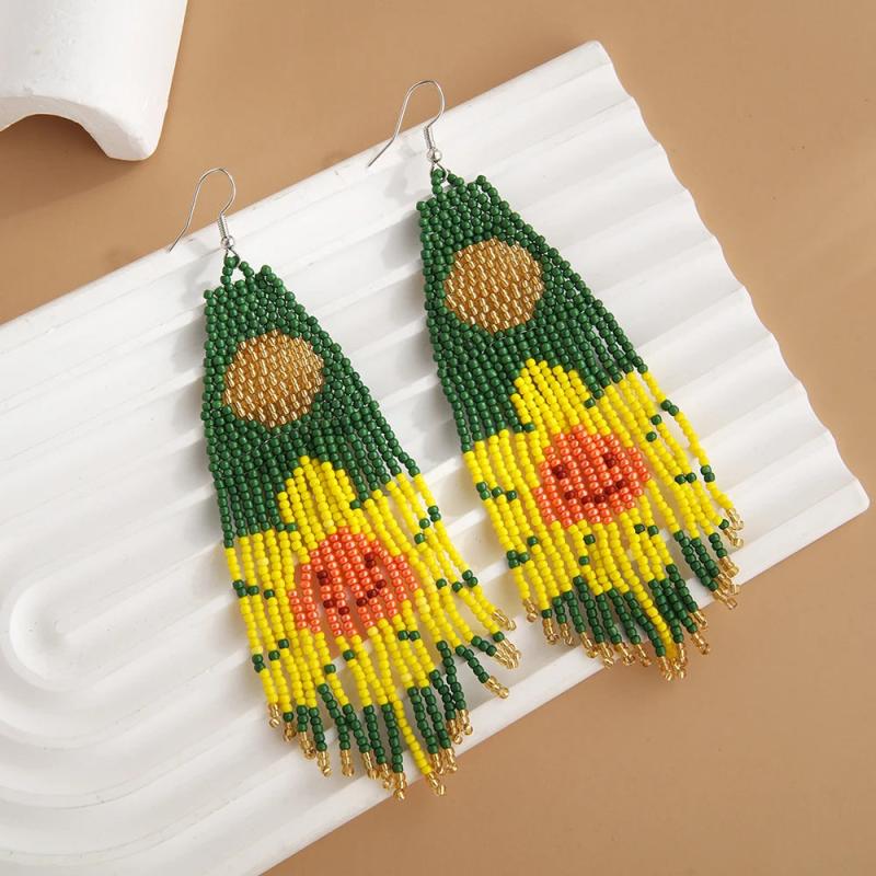 Bohemia Sunflower Tassel Bead Earrings Hand Knitting