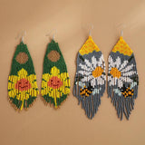 Bohemia Sunflower Tassel Bead Earrings Hand Knitting