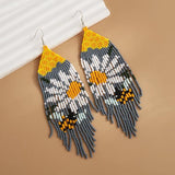 Bohemia Sunflower Tassel Bead Earrings Hand Knitting