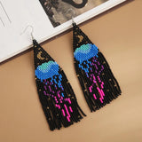 Bohemia Sunflower Tassel Bead Earrings Hand Knitting